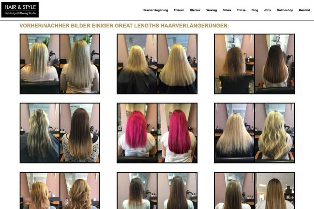 Vorher nacher Bilder im Friseur Beauty Salong als Webdesign Element